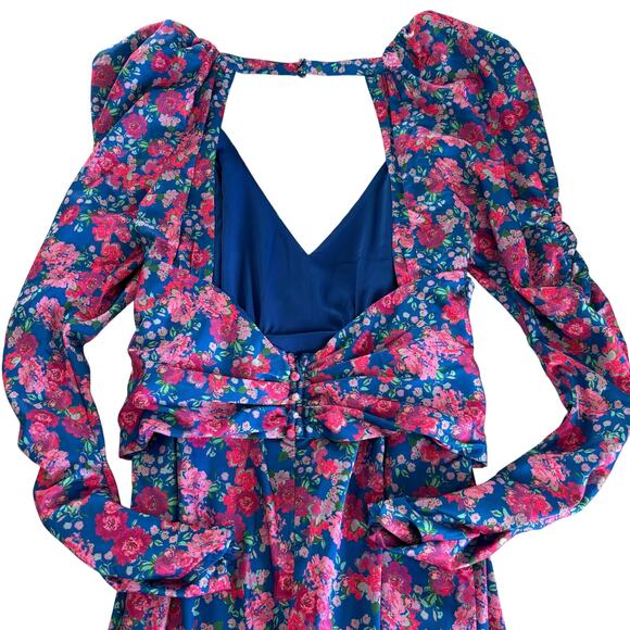 For Love & Lemons Annie Cobalt Blue & Pink Floral Print Mini Dress Women’s Large - Picture 10 of 10
